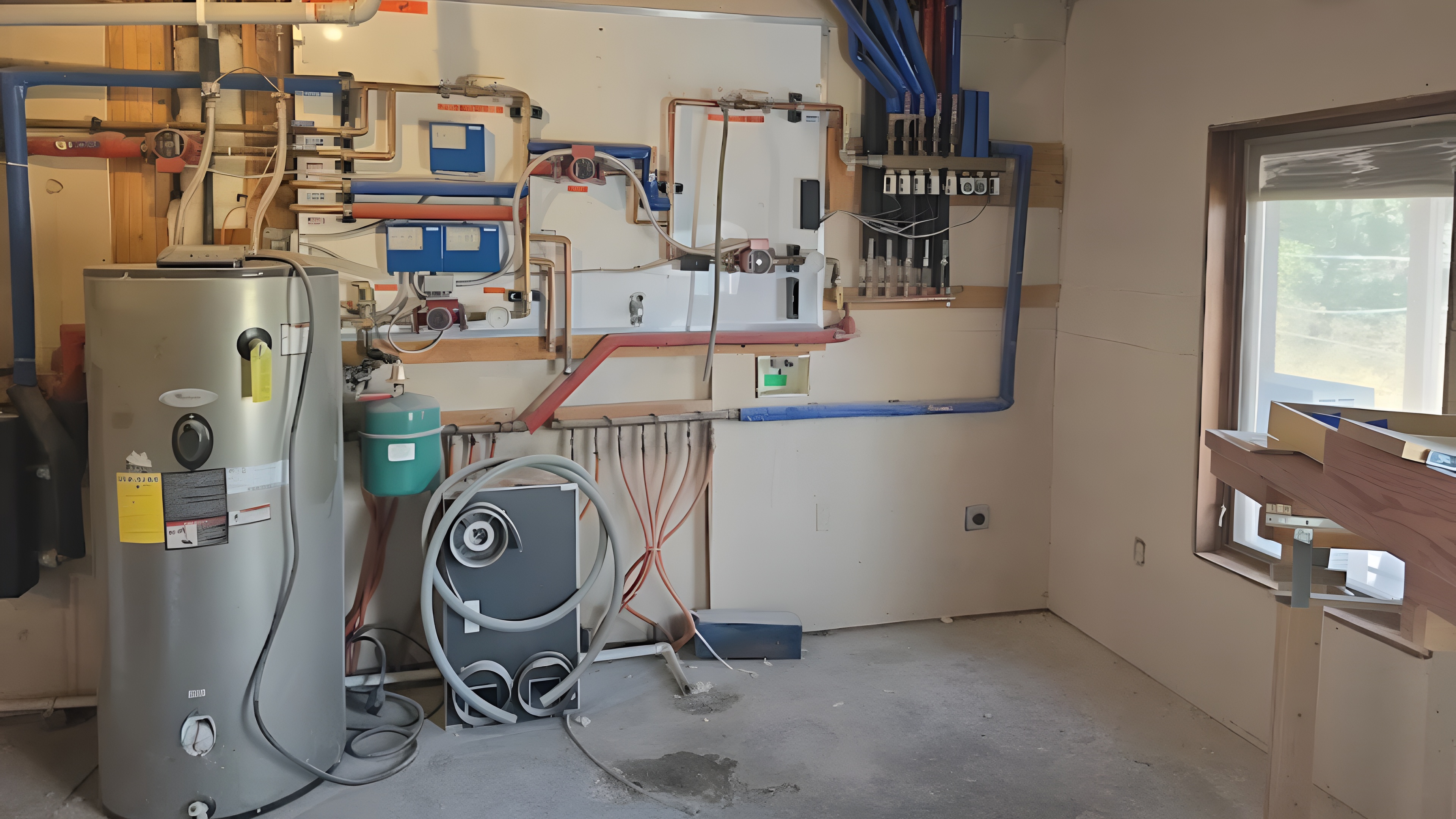 Real mechanical room install — water heater, manifold, snowmelt controls