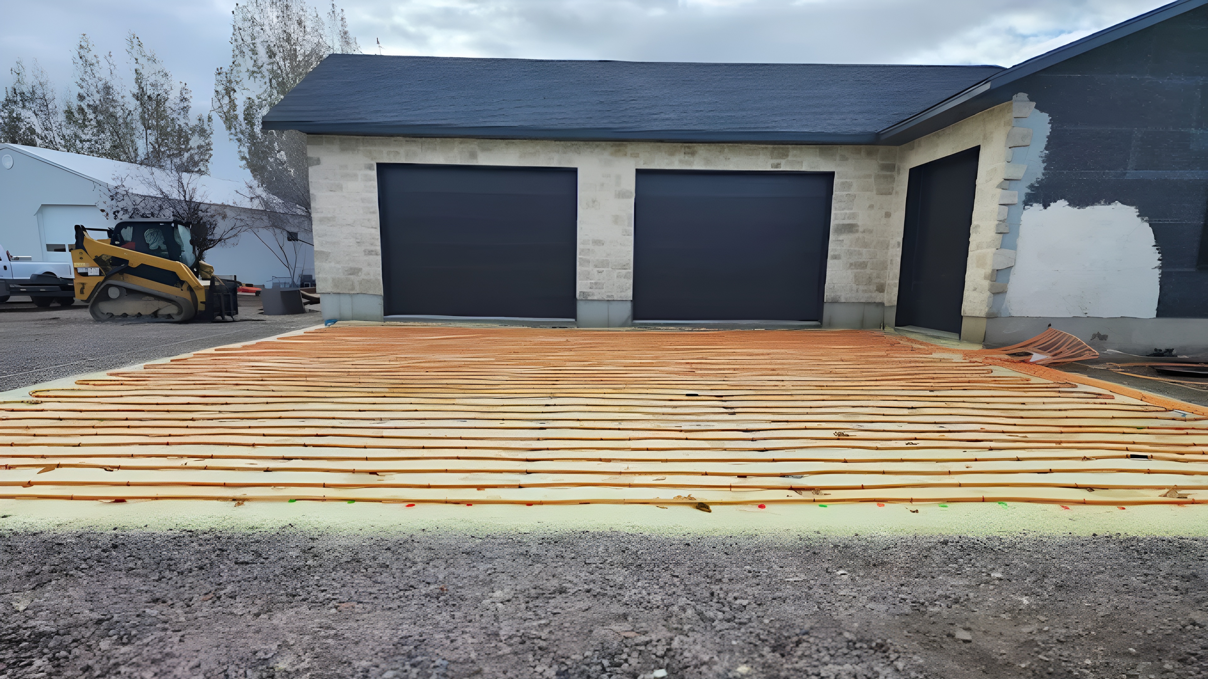 New construction commercial shop with in-floor radiant heat installed